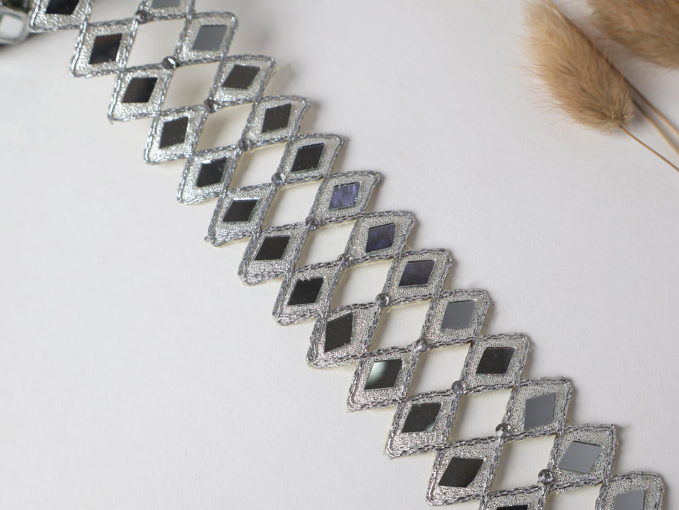 Silver Double Line Mirror Cutwork Vine Trim Lace - 3 Yards Long