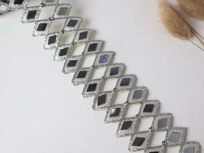 Silver Double Line Mirror Cutwork Vine Trim Lace - 3 Yards Long