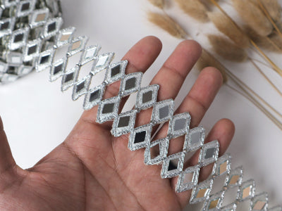 Silver Double Line Mirror Cutwork Vine Trim Lace - 3 Yards Long