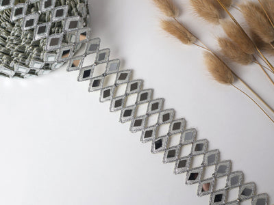 Silver Double Line Mirror Cutwork Vine Trim Lace - 3 Yards Long