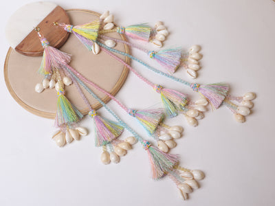 Pastel Multi Color Beaded Shell String Fringe Tassels Latkan - 1 Pair