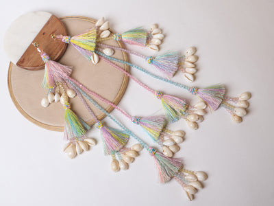 Pastel Multi Color Beaded Shell String Fringe Tassels Latkan - 1 Pair