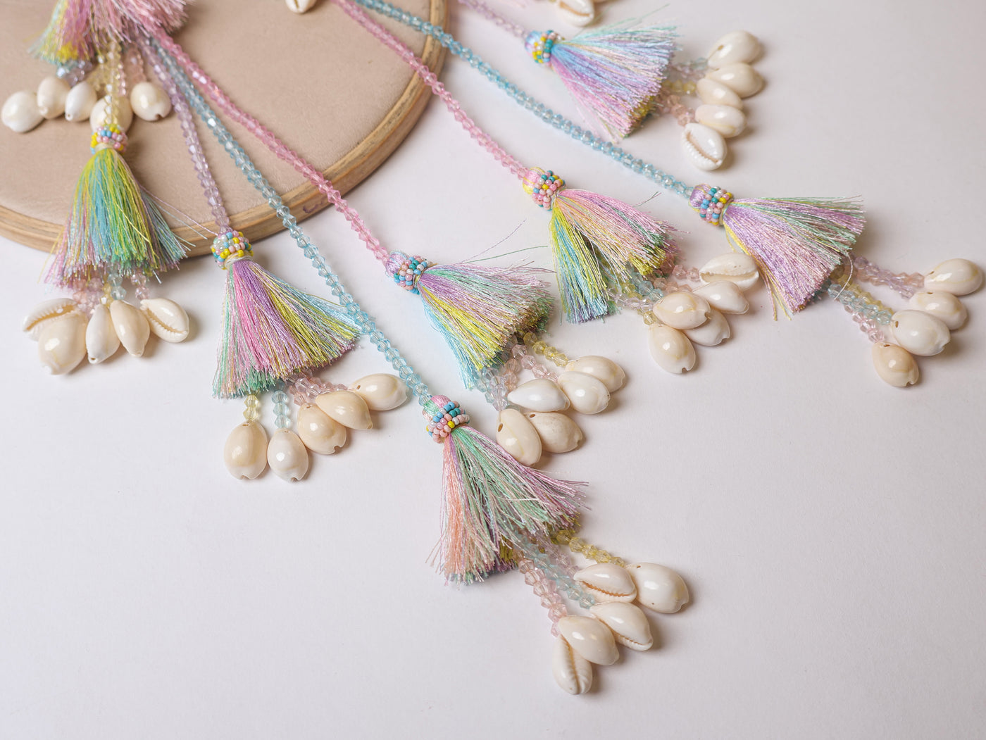 Pastel Multi Color Beaded Shell String Fringe Tassels Latkan - 1 Pair