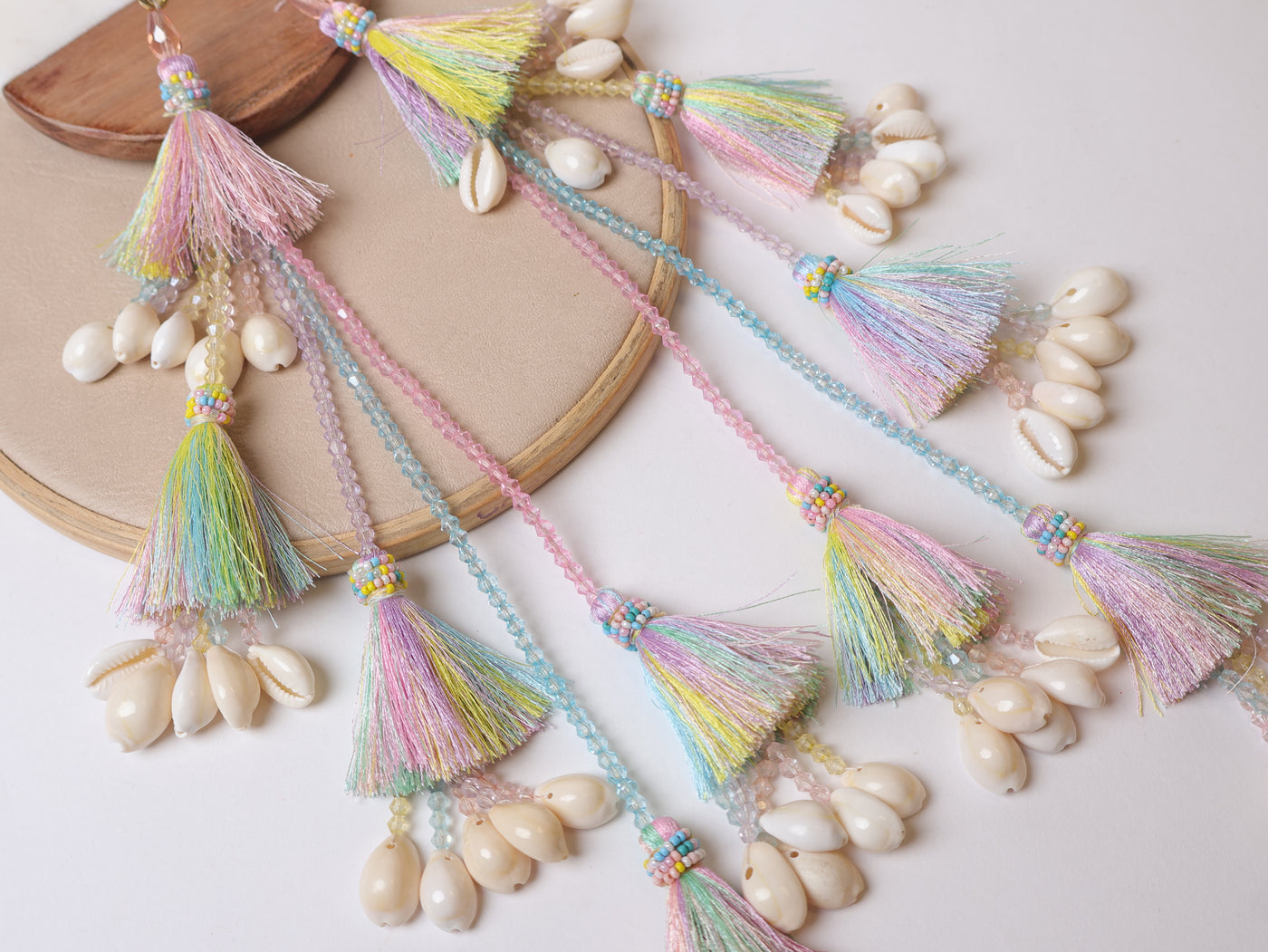 Pastel Multi Color Beaded Shell String Fringe Tassels Latkan - 1 Pair