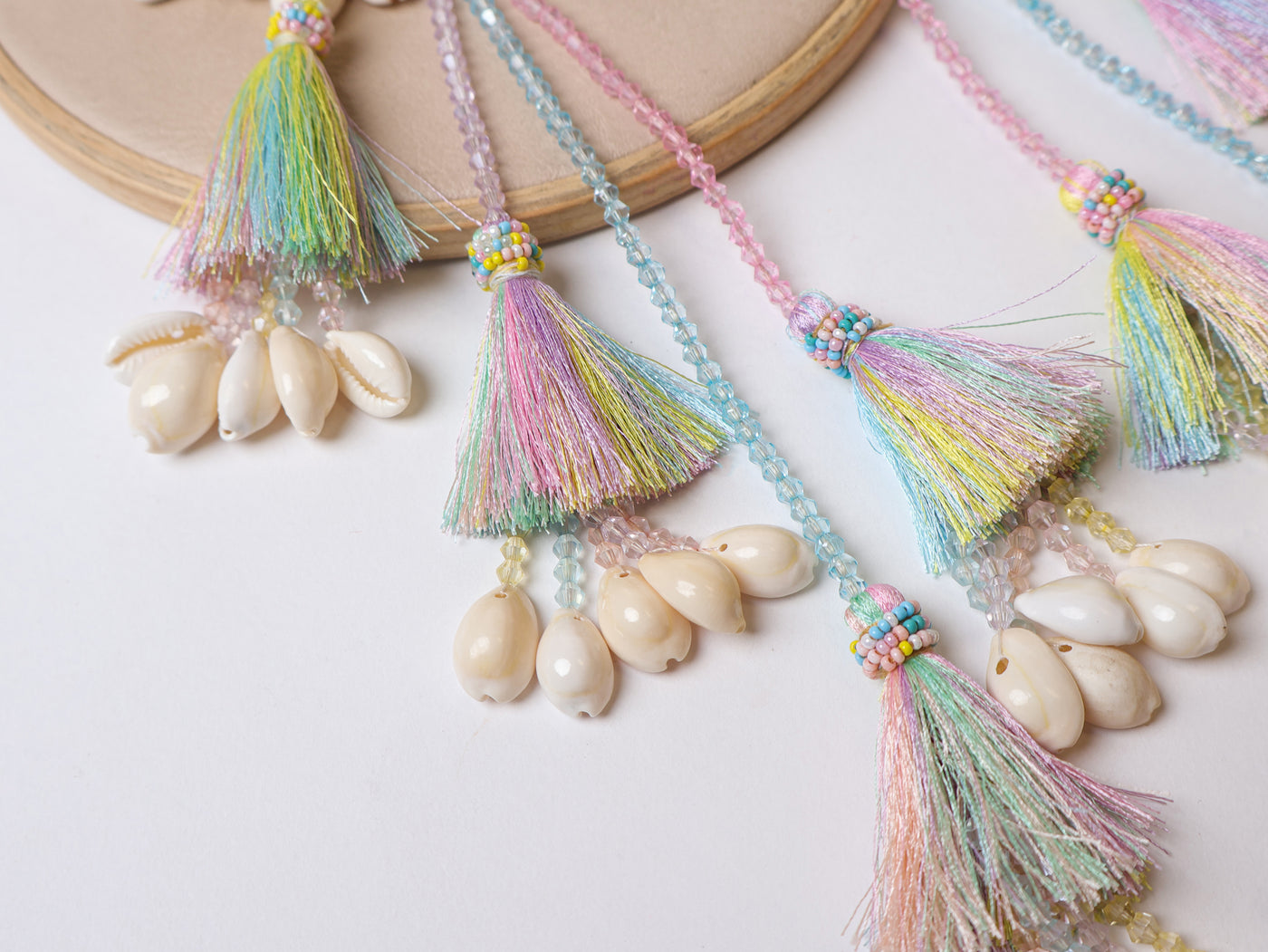 Pastel Multi Color Beaded Shell String Fringe Tassels Latkan - 1 Pair