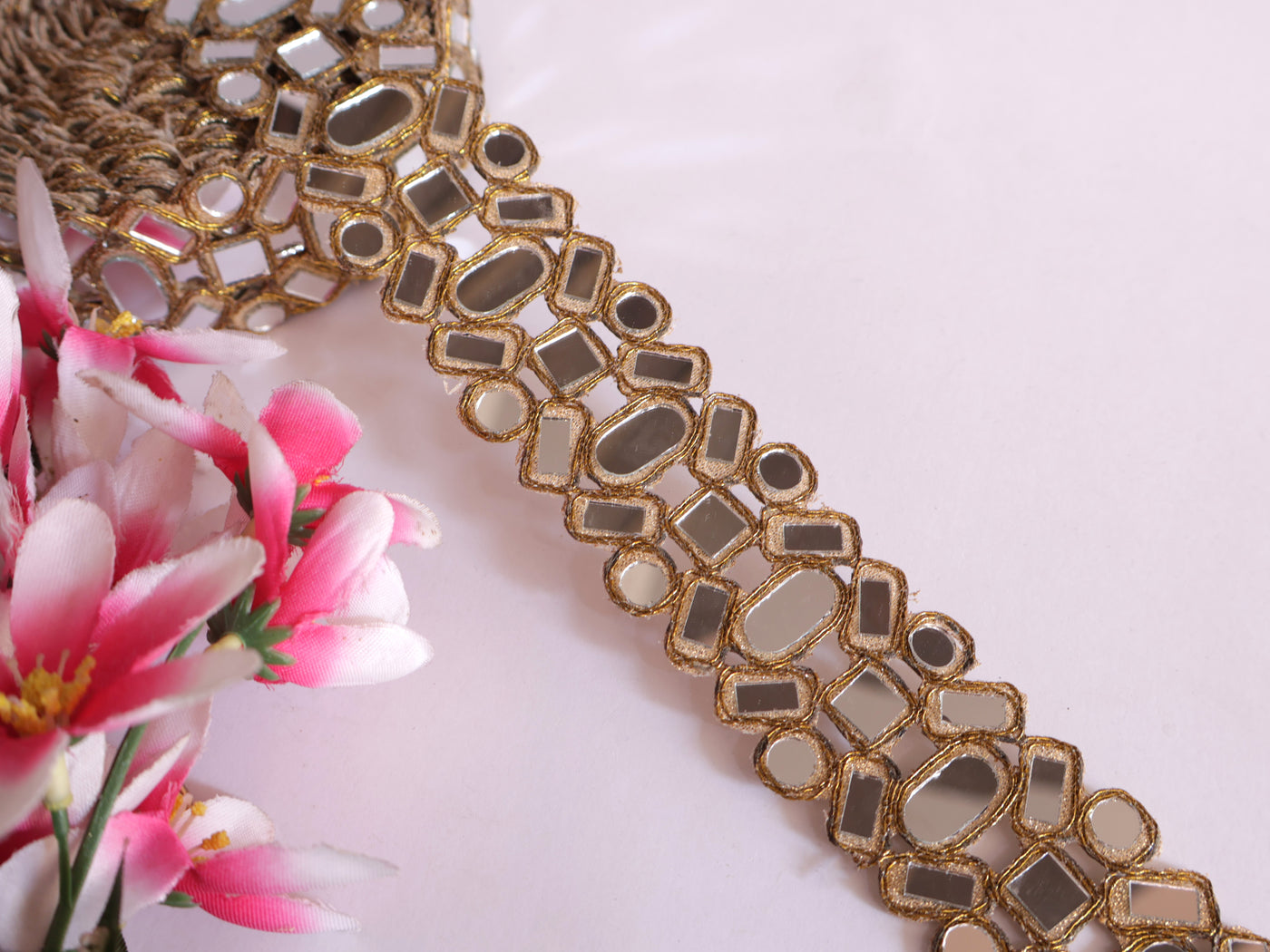 Gold Symmetric Mirror Cutwork Lace trim for Chokers & Belts -3 Yards Long