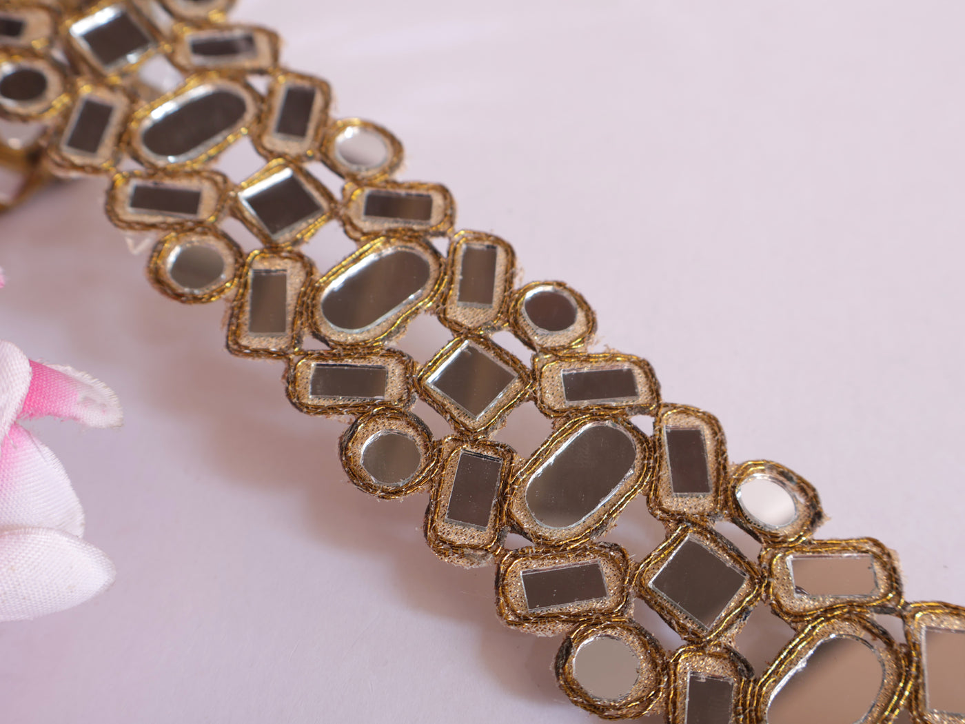 Gold Symmetric Mirror Cutwork Lace trim for Chokers & Belts -3 Yards Long