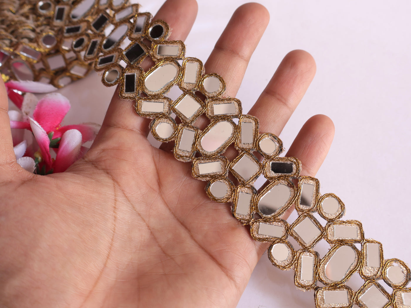 Gold Symmetric Mirror Cutwork Lace trim for Chokers & Belts -3 Yards Long