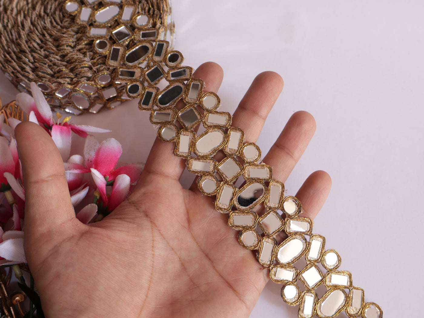 Gold Symmetric Mirror Cutwork Lace trim for Chokers & Belts -3 Yards Long