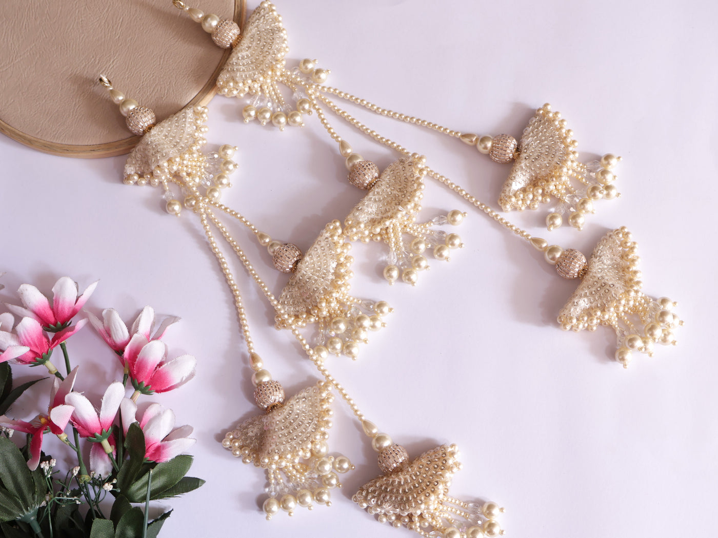 Multi String Off White Beaded Pearl Fringe Tassels Latkan - 1 Pair