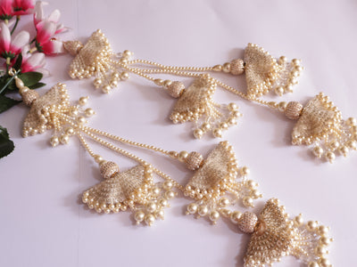 Multi String Off White Beaded Pearl Fringe Tassels Latkan - 1 Pair