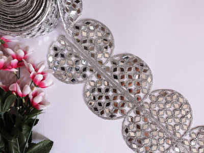 Silver Scalloped Symmetric Cutwork Mirror Trim 7 cm Wide - 1 Yard