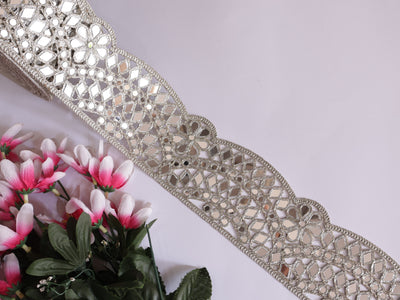 Beautiful Silver Scalloped Designer Mirror Trim Lace by Yard