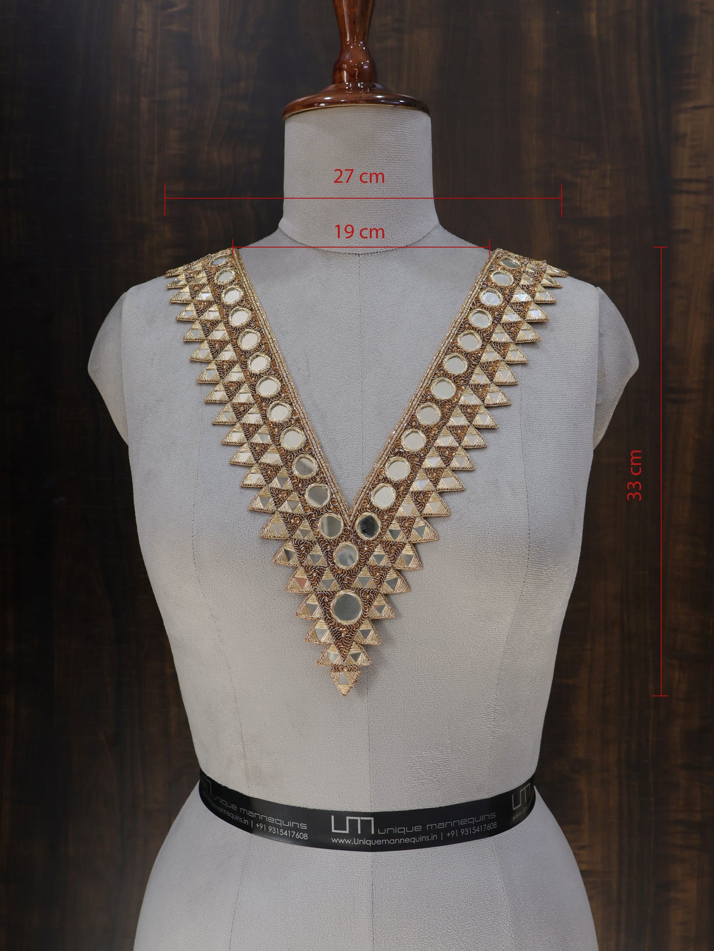 V Shape Sequin & Mirror Embellished Neckline Patch with Sleeves