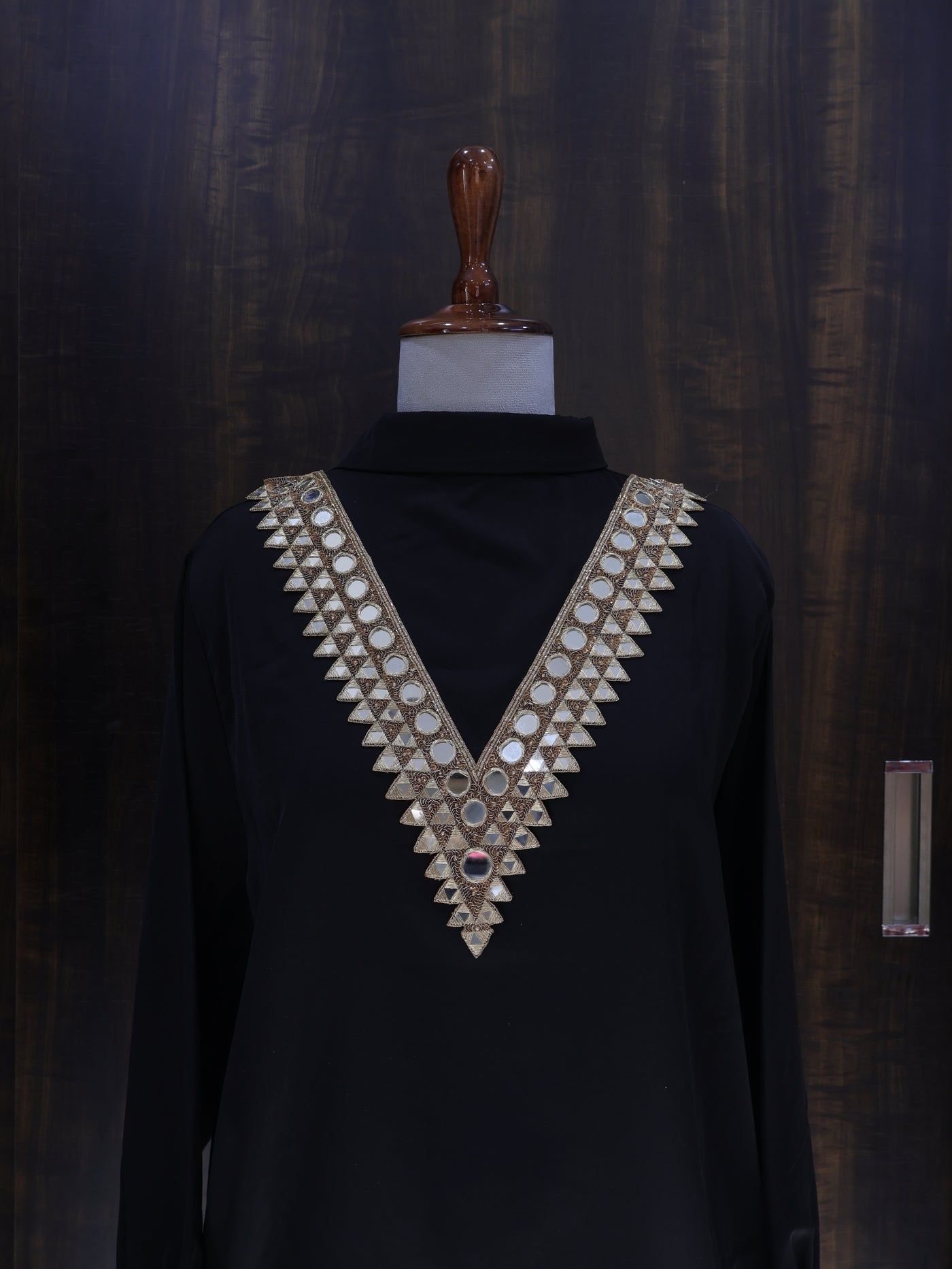 V Shape Sequin & Mirror Embellished Neckline Patch with Sleeves