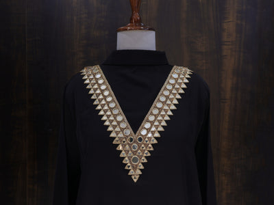 V Shape Sequin & Mirror Embellished Neckline Patch with Sleeves