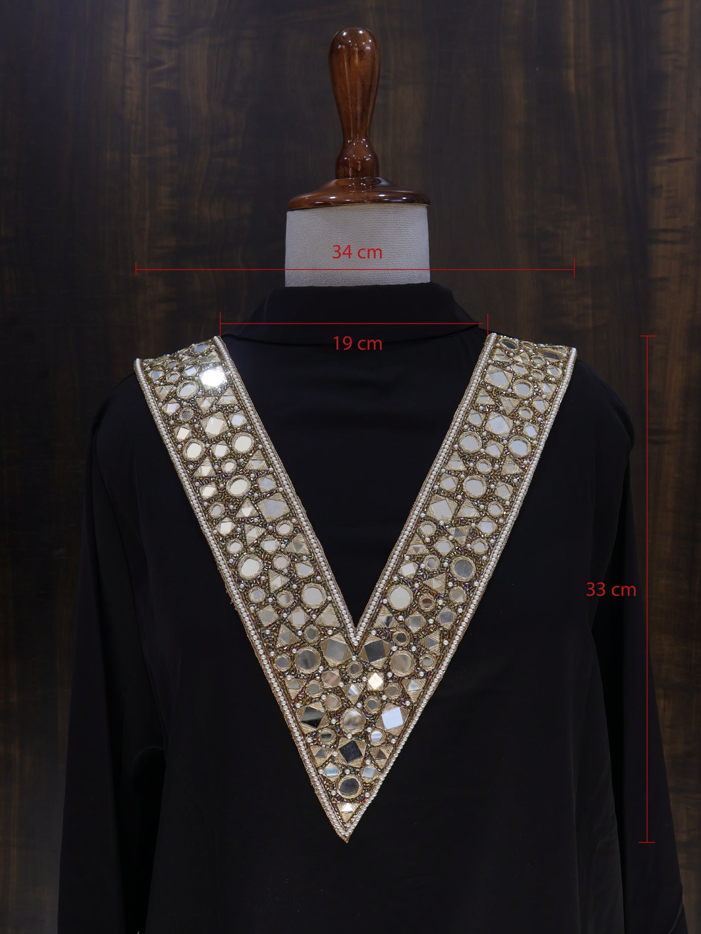 Exquisite V Shape Beads & Mirror Embellished Neckline Patch with Sleeves