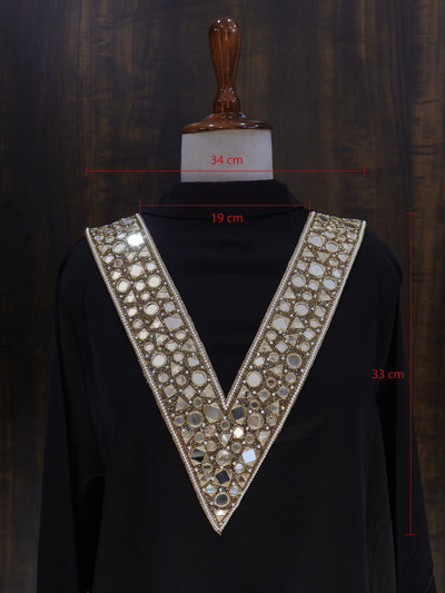 Exquisite V Shape Beads & Mirror Embellished Neckline Patch with Sleeves