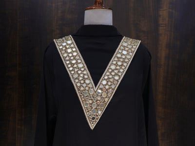 Exquisite V Shape Beads & Mirror Embellished Neckline Patch with Sleeves