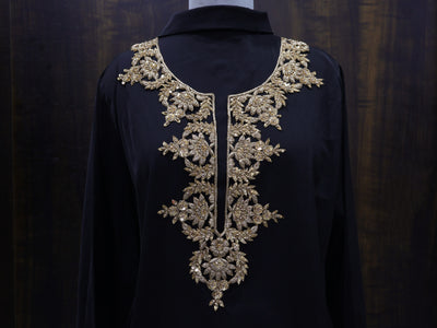 Antique Golden Long Zardozi Neckline Patch with Sleeves