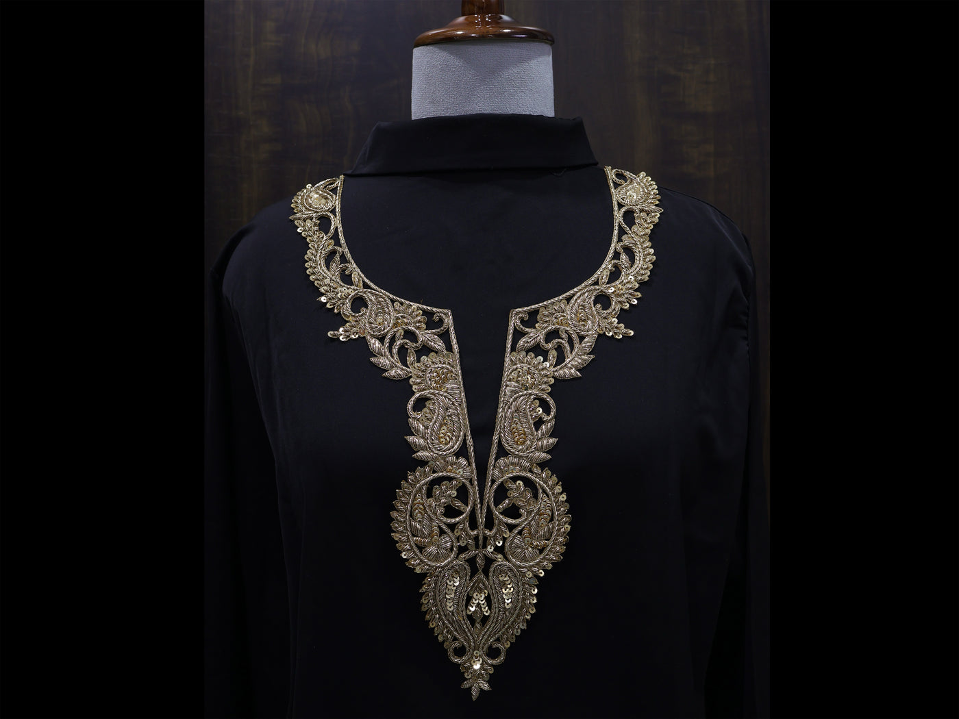 Antique Golden Broque Zardozi Neckline Patch with Sleeves