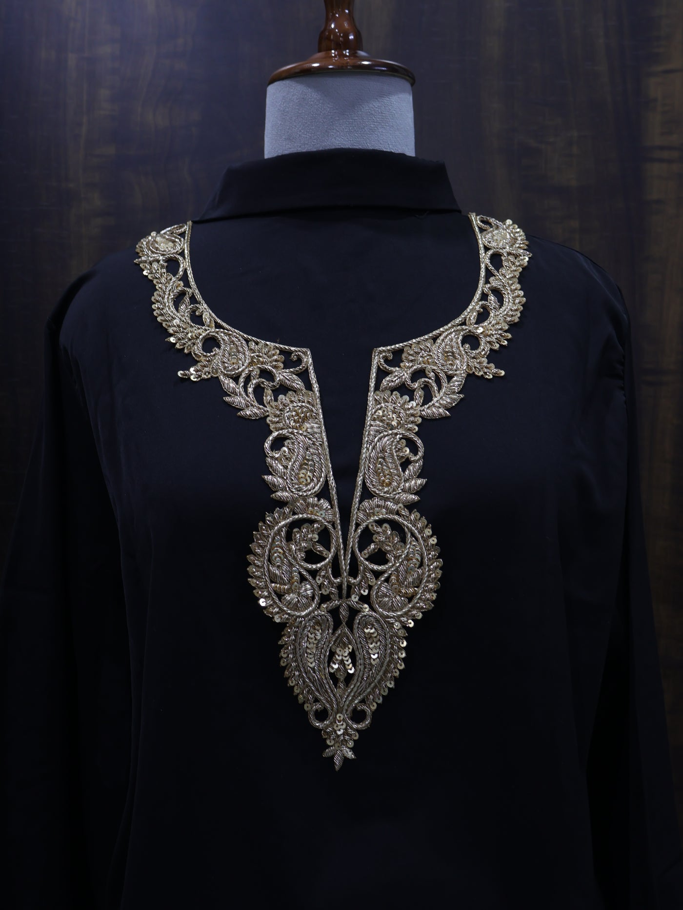 Antique Golden Broque Zardozi Neckline Patch with Sleeves