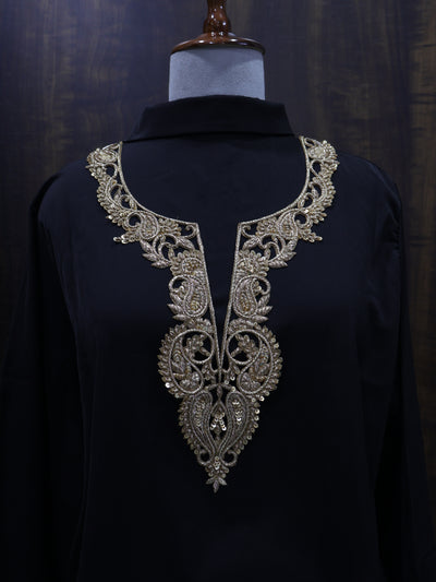 Antique Golden Broque Zardozi Neckline Patch with Sleeves