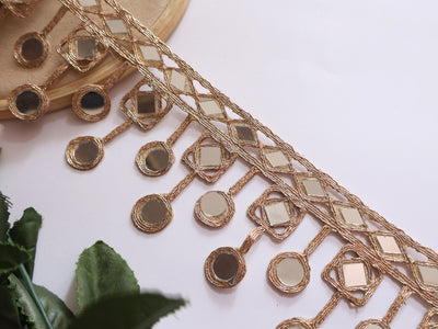 Rose Gold Symmetric Mirror Trim, Cutwork Suspended Lace - 3 Yards