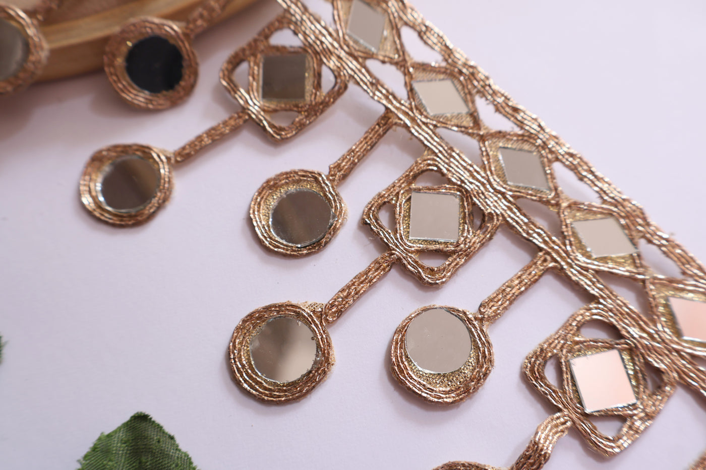 Rose Gold Symmetric Mirror Trim, Cutwork Suspended Lace - 3 Yards