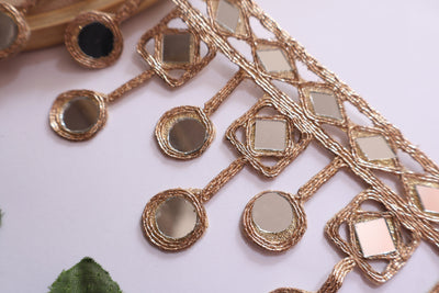 Rose Gold Symmetric Mirror Trim, Cutwork Suspended Lace - 3 Yards