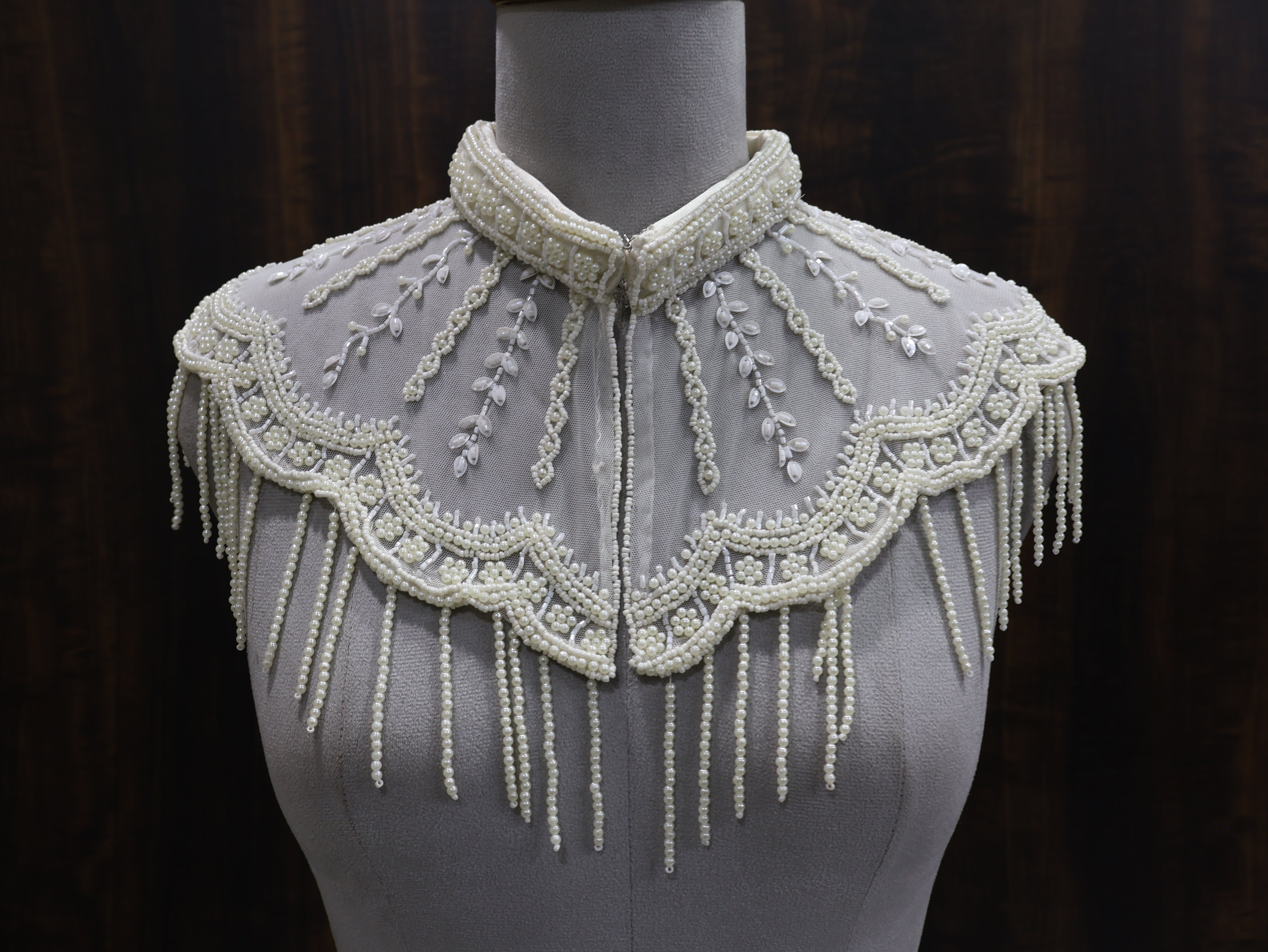 Pearl Embroidered Beaded Mini Cape with Belt: Wedding & Evening