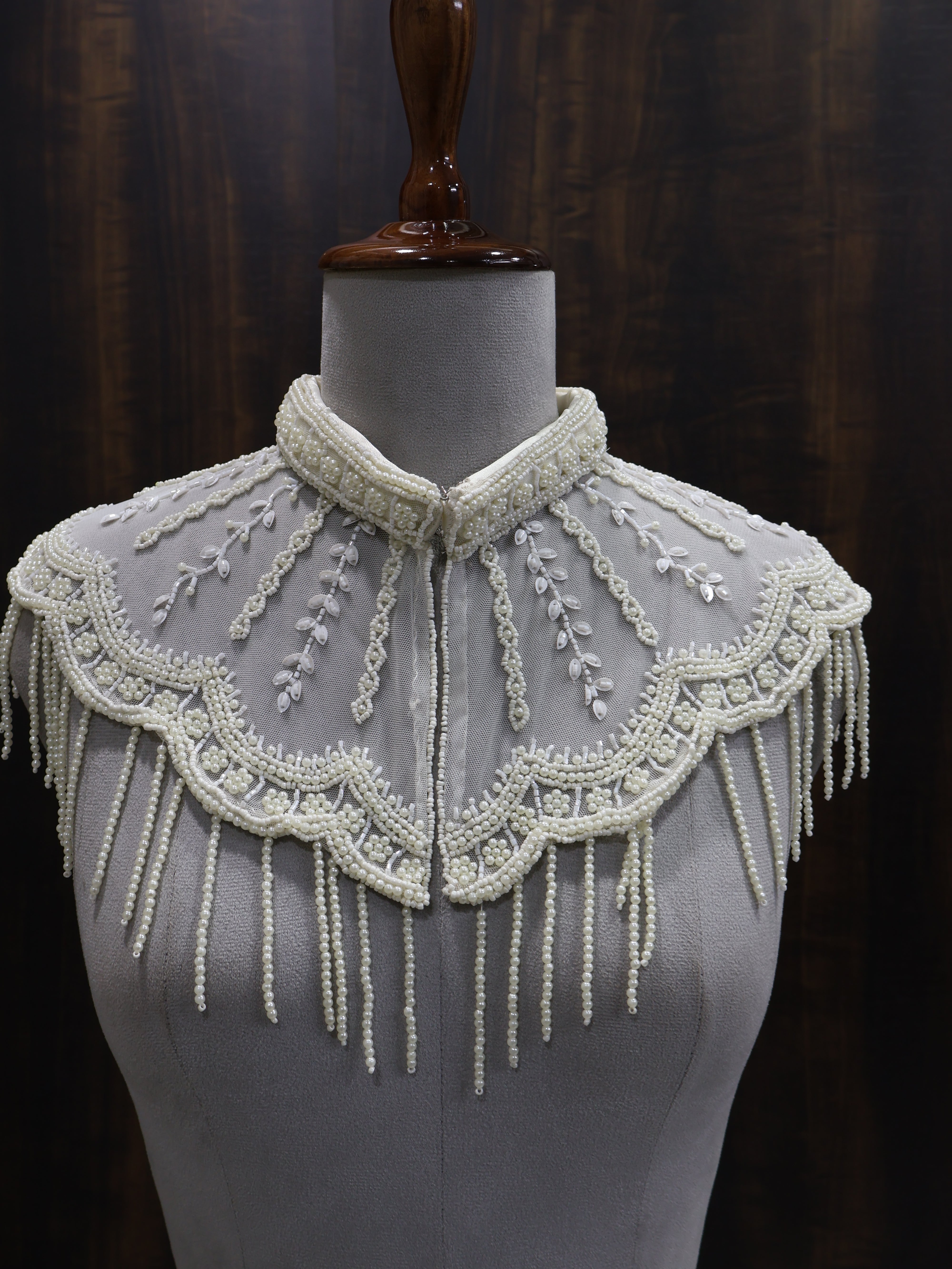 Pearl Embroidered Beaded Mini Cape with Belt: Wedding & Evening