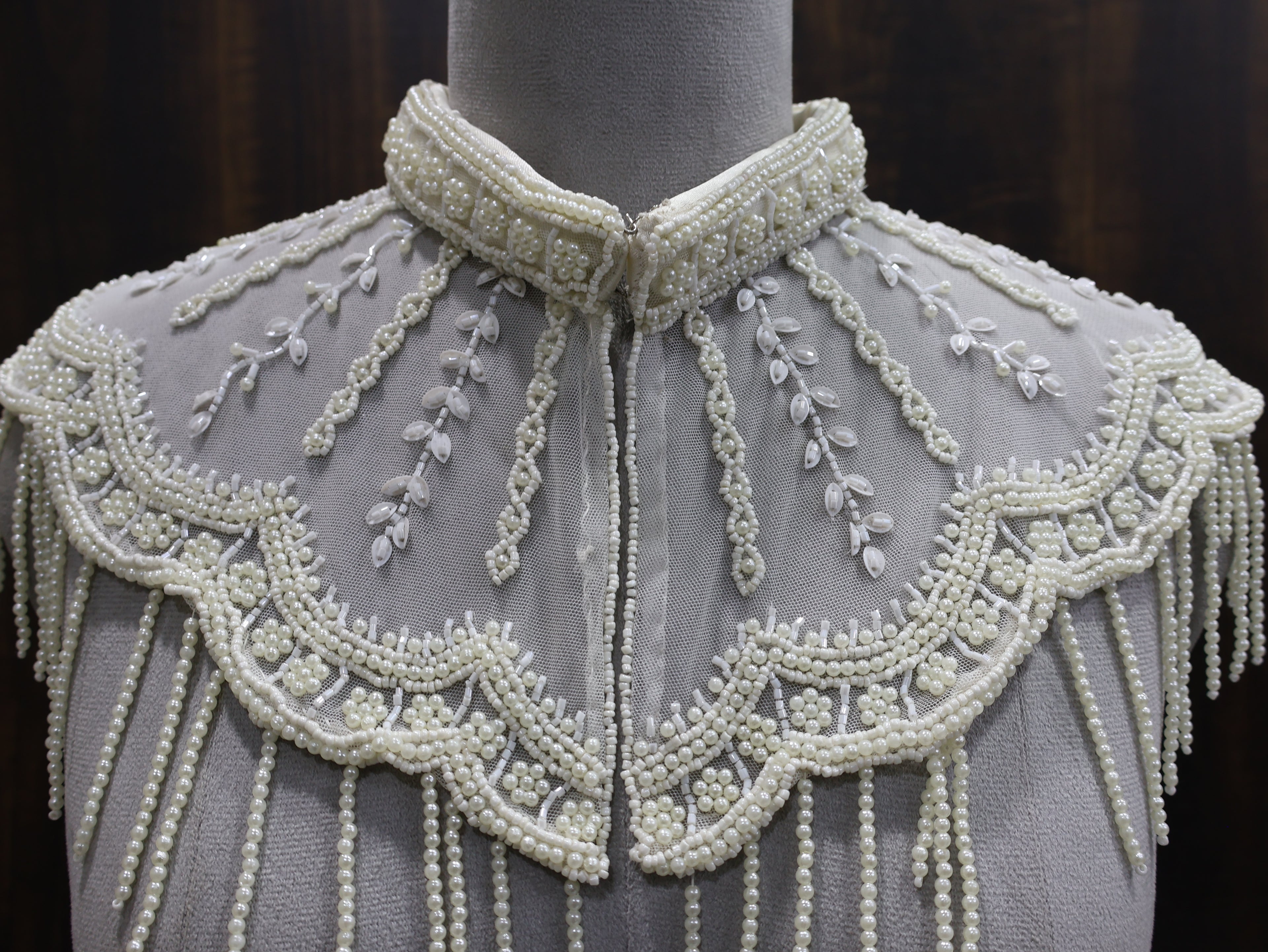 Pearl Embroidered Beaded Mini Cape with Belt: Wedding & Evening Cover-Up Capelet