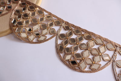 Rose Gold Scalloped Symmetric Cutwork Mirror Trim 7 cm Wide - 1 Yard