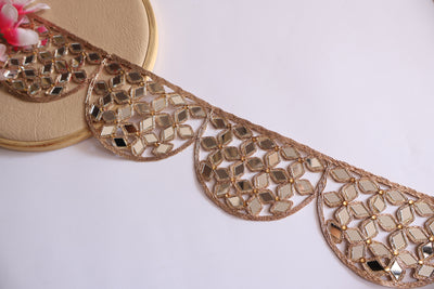 Rose Gold Scalloped Symmetric Cutwork Mirror Trim 7 cm Wide - 1 Yard