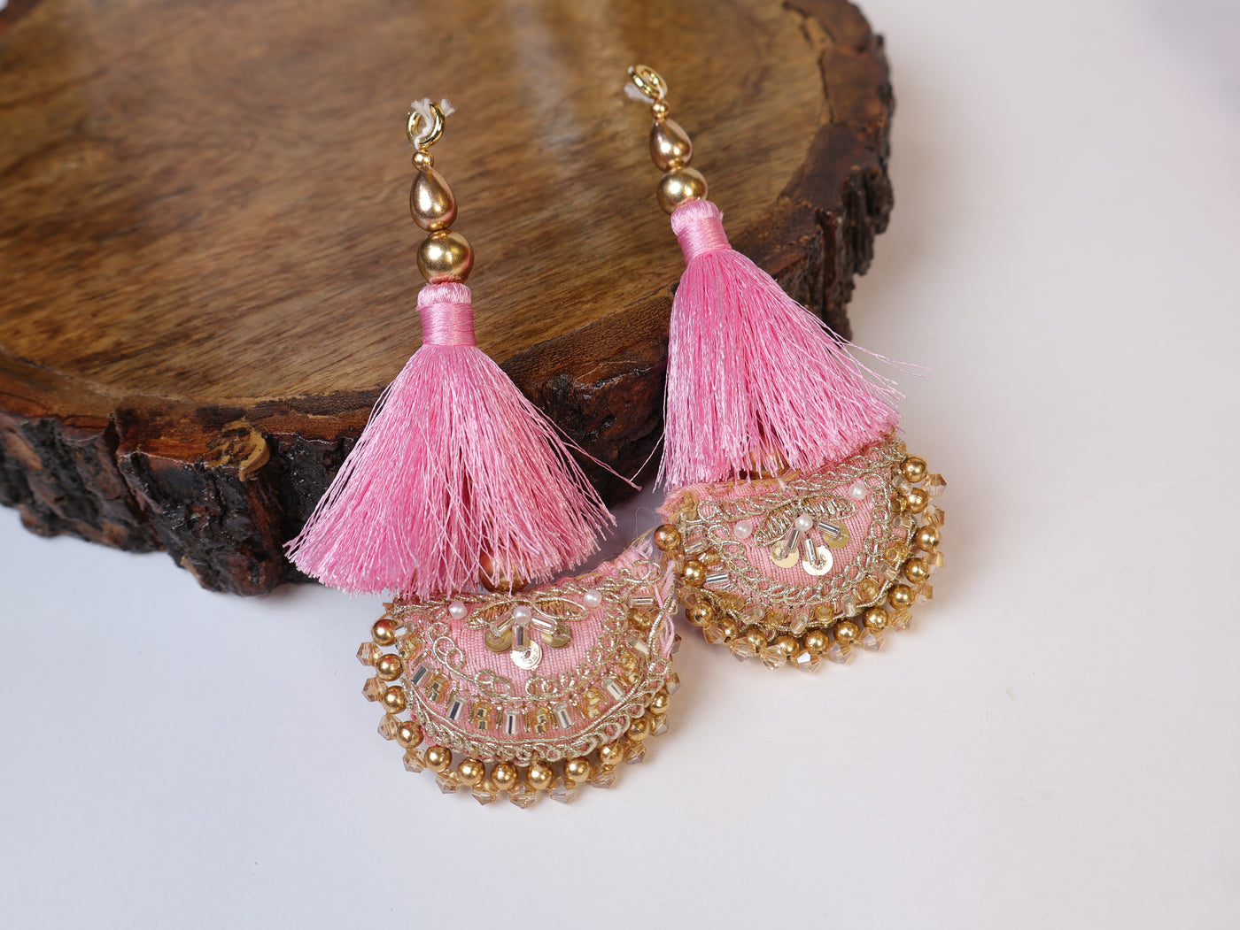 Pink Fringe Thread Tassel Latkan, Pair of Indian Latkan Hanging - 1 Pair
