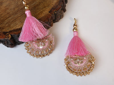 Pink Fringe Thread Tassel Latkan, Pair of Indian Latkan Hanging - 1 Pair