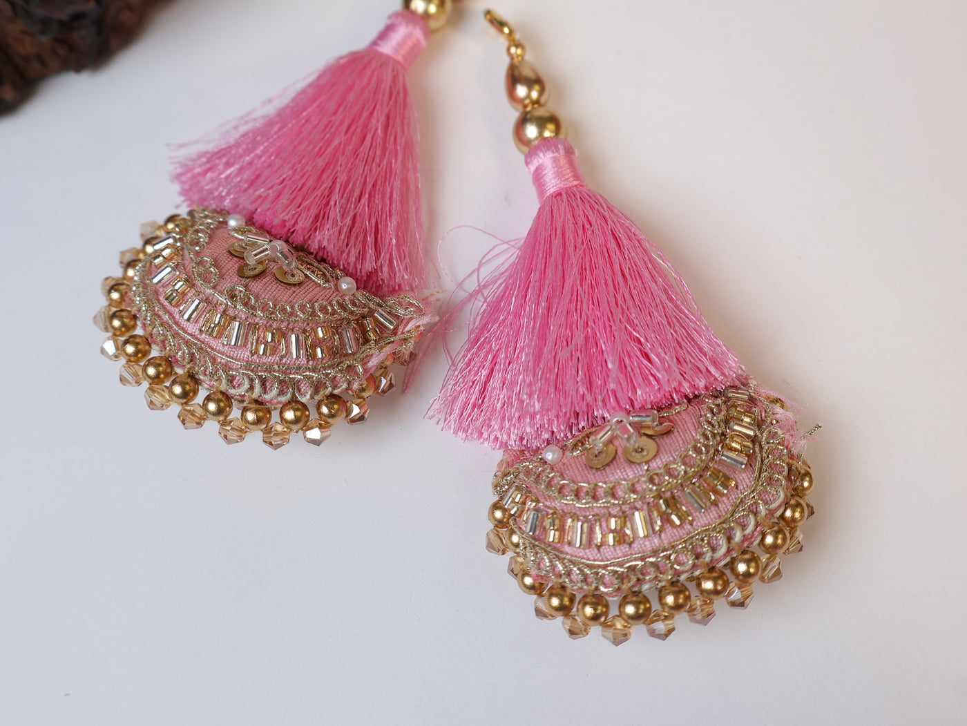 Pink Fringe Thread Tassel Latkan, Pair of Indian Latkan Hanging - 1 Pair