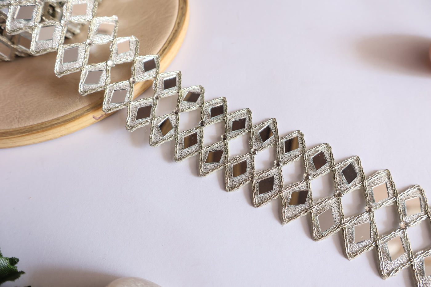 Silver Double Line Mirror Cutwork Vine Trim Lace - 3 Yards Long