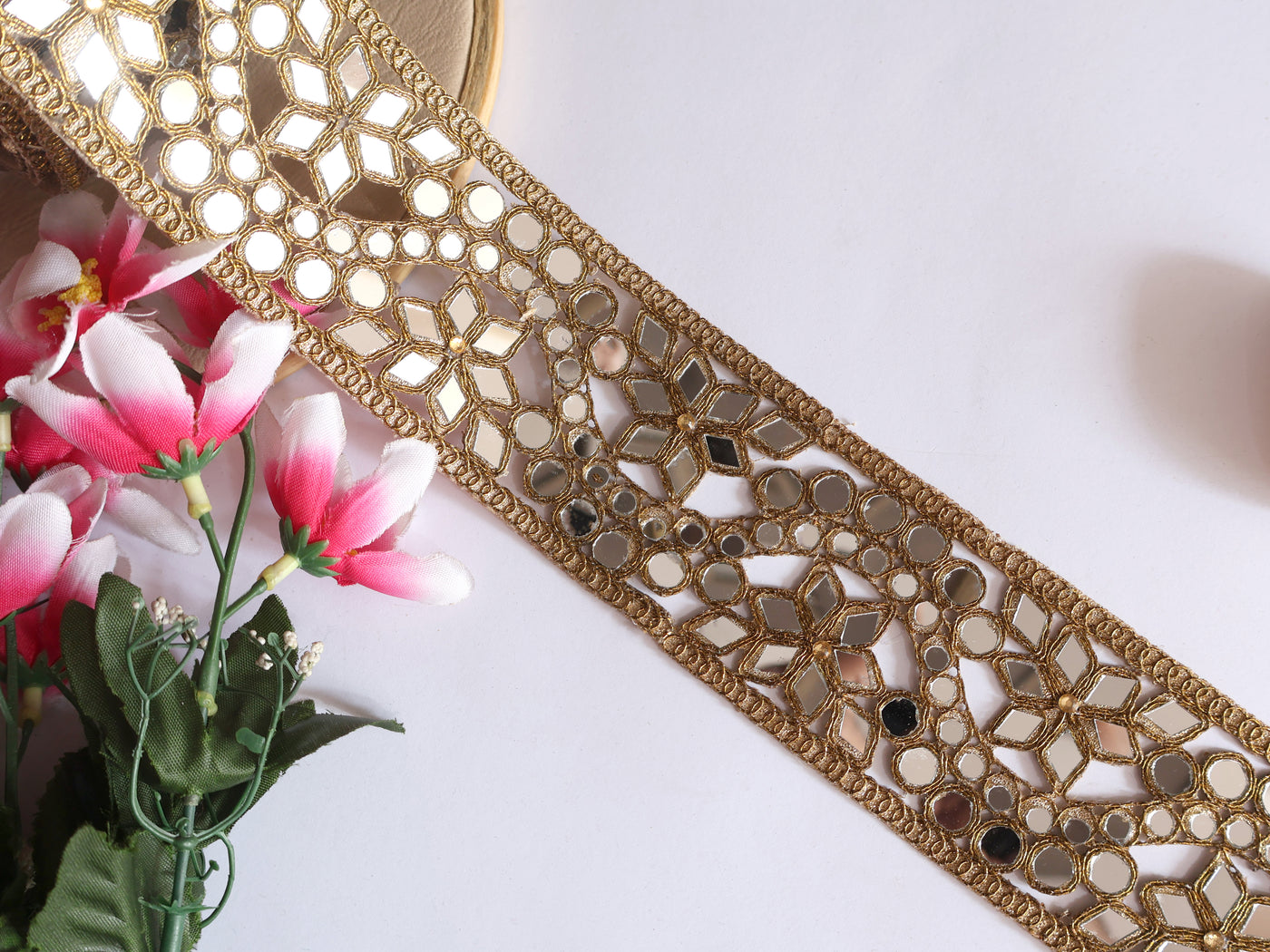 Dark Golden Wave Symmetric Cutwork Trim 6 cm Wide by Yard