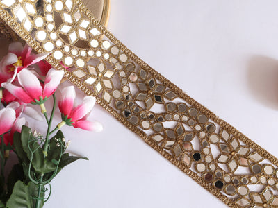 Dark Golden Wave Symmetric Cutwork Trim 6 cm Wide by Yard