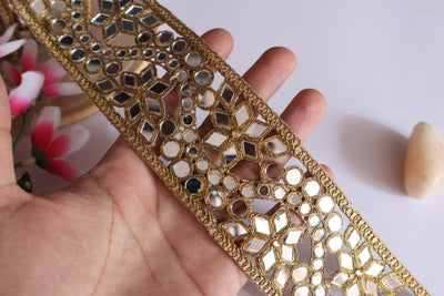 Dark Golden Wave Symmetric Cutwork Trim 6 cm Wide by Yard