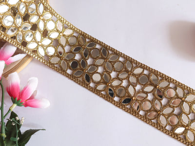 Dark Golden Symmetric Cutwork Mirror Trim 5.5 cm Wide by Yard