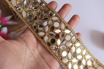 Dark Golden Symmetric Cutwork Mirror Trim 5.5 cm Wide by Yard