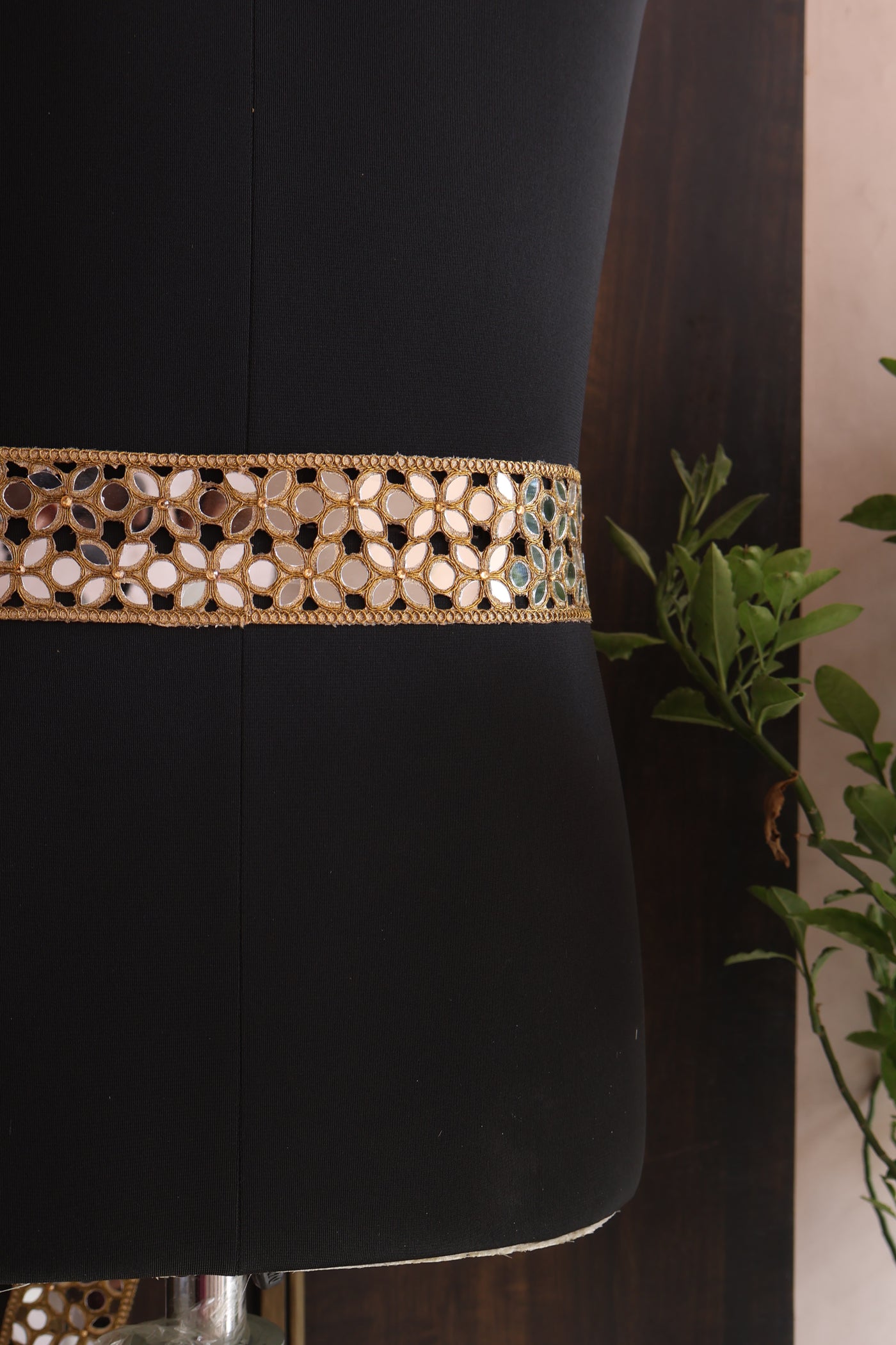 Dark Golden Symmetric Cutwork Mirror Trim 5.5 cm Wide by Yard