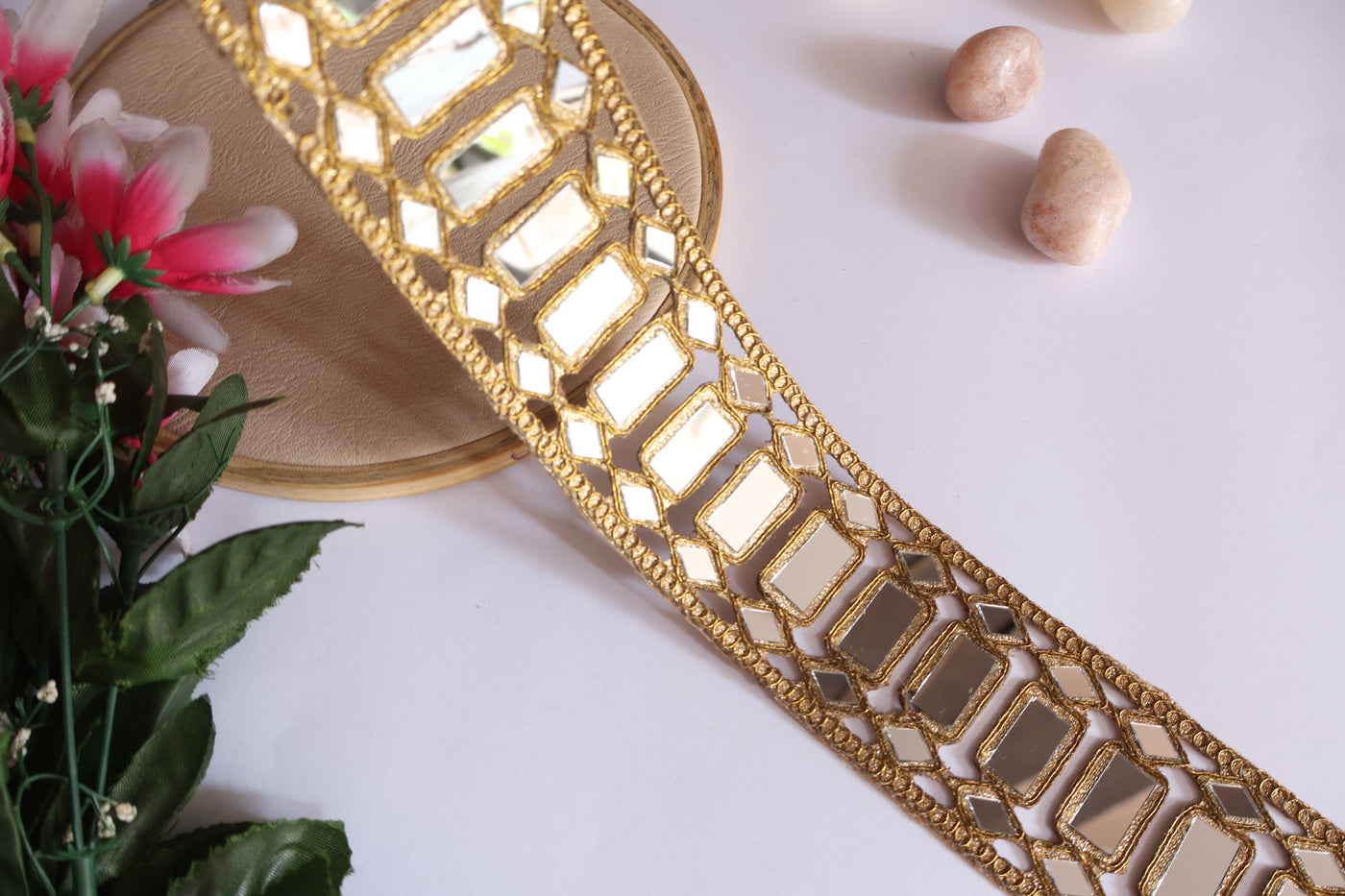 Dark Gold Rectangular Mirror Lace Trim 5.5 cm Wide by Yard