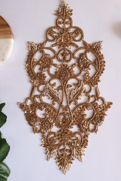 Antique Gold Zardozi Embroidery Intricate Sew On Patch - 1 pc