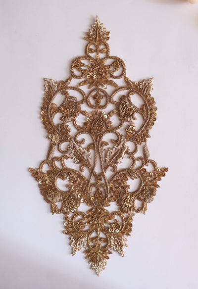 Antique Gold Zardozi Embroidery Intricate Sew On Patch - 1 pc