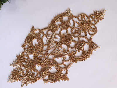 Antique Gold Zardozi Embroidery Intricate Sew On Patch - 1 pc