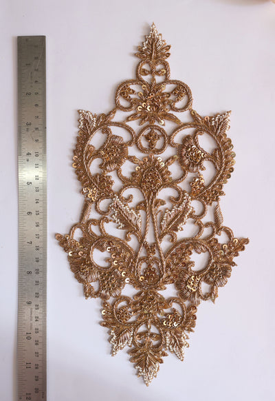 Antique Gold Zardozi Embroidery Intricate Sew On Patch - 1 pc